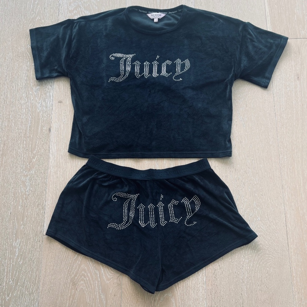 Juicy Couture Velour Black PJ Set Size Large